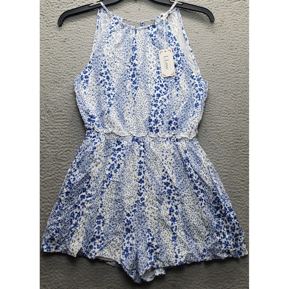 L Love Romper Womens Small Multi Allover Floral Rayon Lined Cinch Waist Tie Back - Picture 1 of 12
